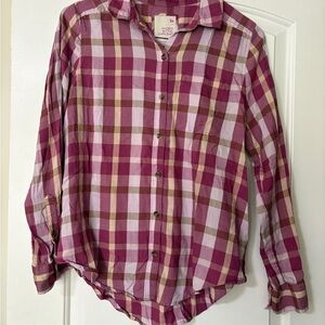 SO Women's Plaid Button Down Shirt - Pink and Brown